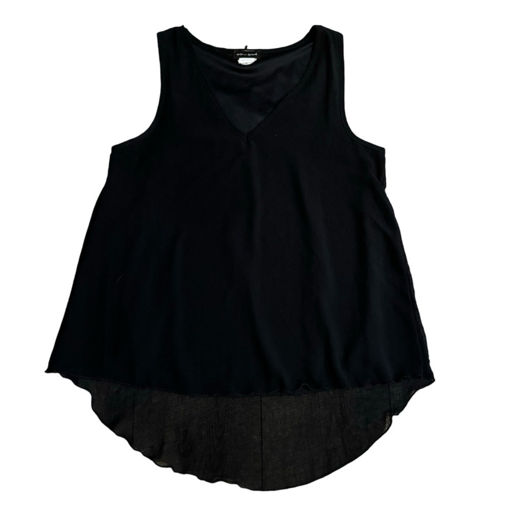 Urban Episode black sleeveless tank V neck blouse, high low hem, fully lined, M
